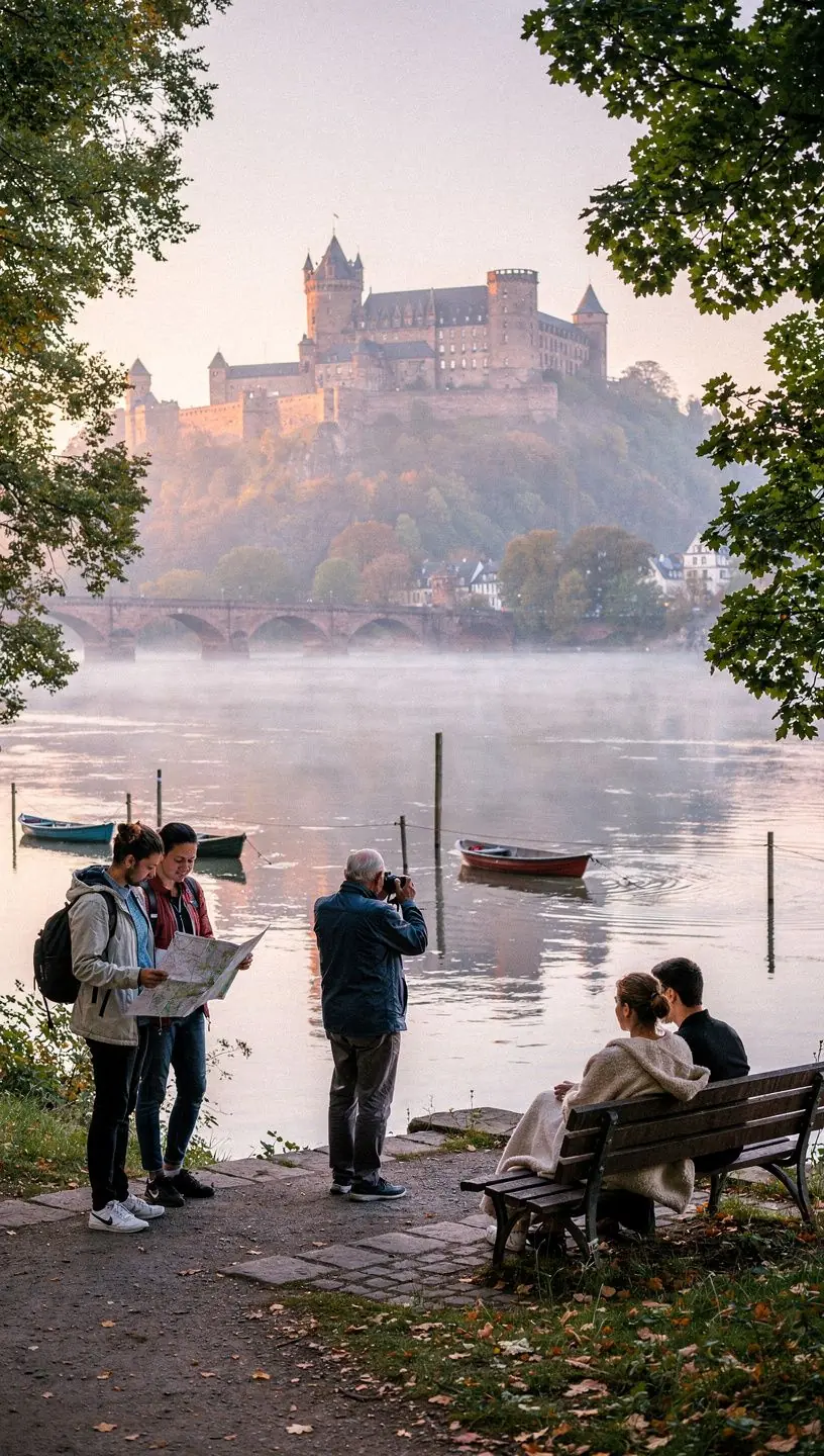 Eine malerische Ansicht des Münchener Marienplatzes mit lebhaften Marktständen und Touristen.